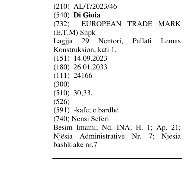 Zëri i markës Di Gioia në buletin