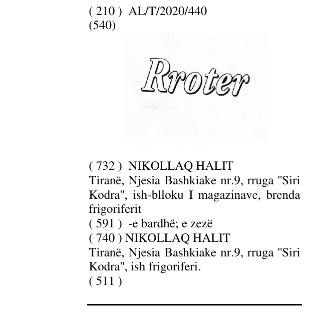 Zëri i markës Rroter në buletin