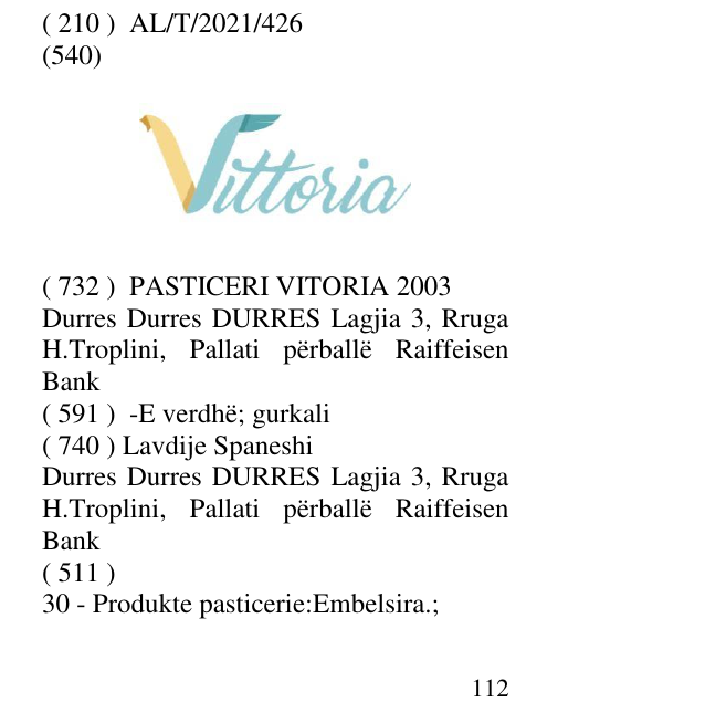 Zëri i markës Vittoria në buletin