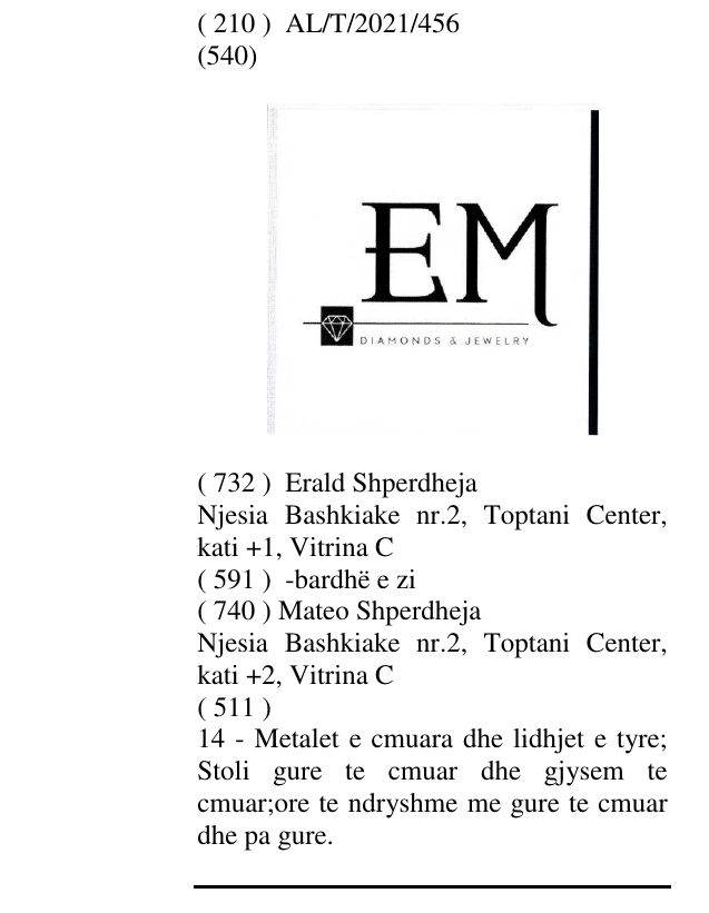Zëri i markës EM DIAMONDS & JEWELRY në buletin
