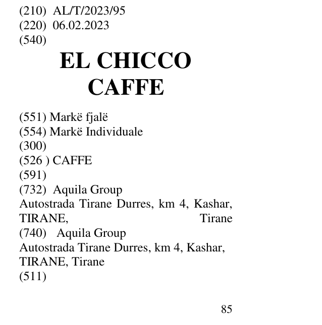 The entry of the trademark EL CHICCO CAFFE in the bulletin