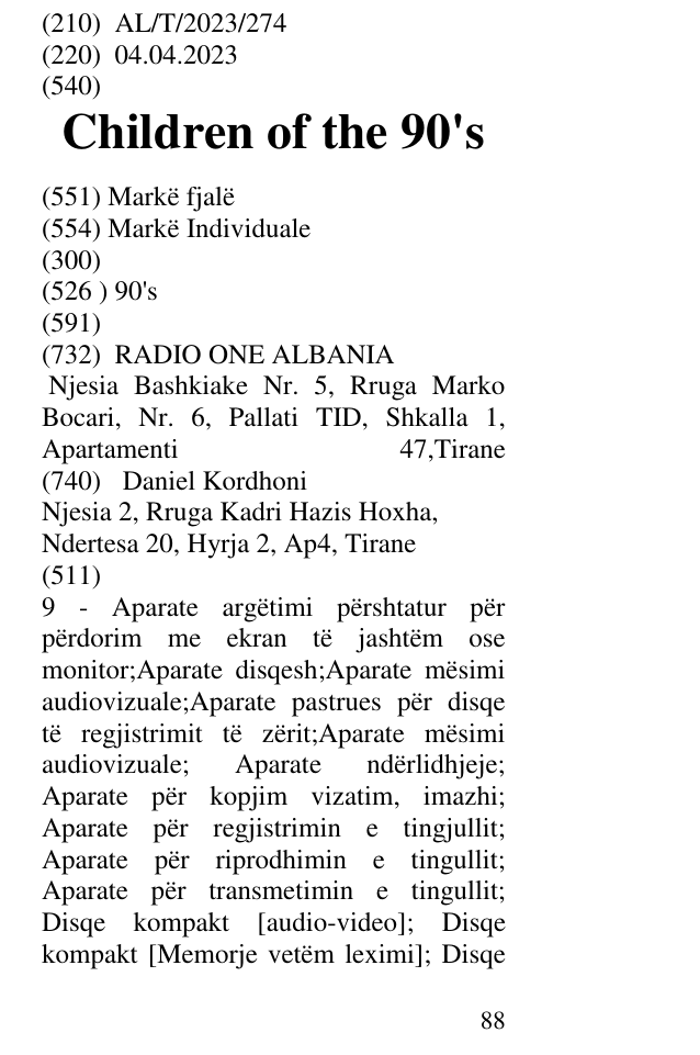 Zëri i markës Children of the 90's në buletin