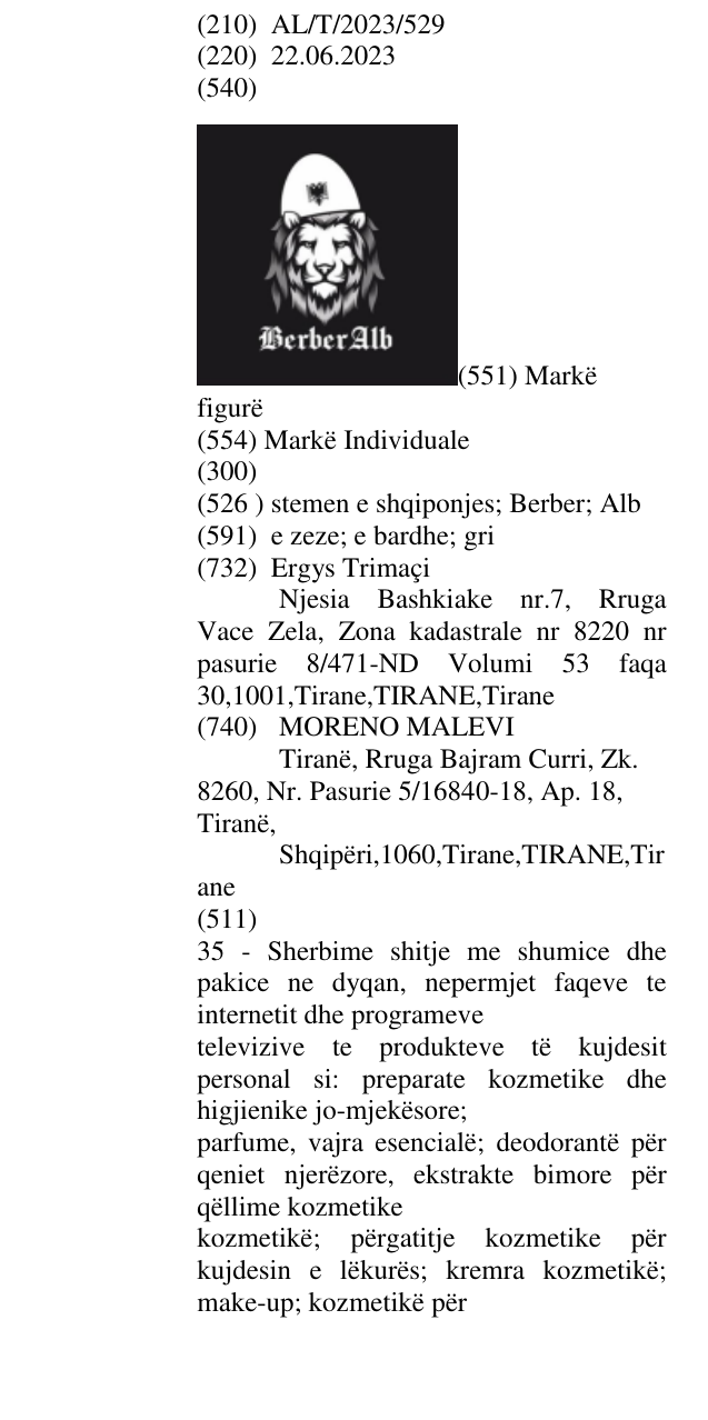 Zëri i markës stemen e shqiponjes; Berber; Alb në buletin