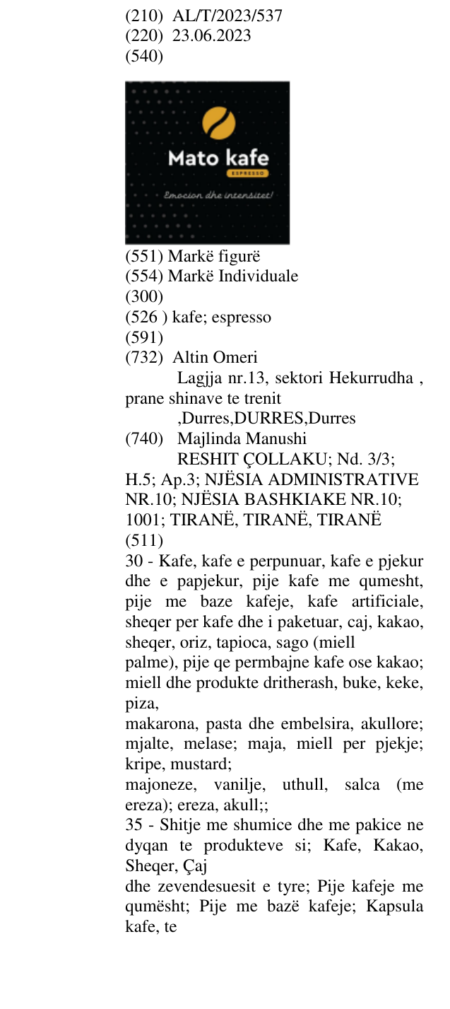 Zëri i markës kafe; espresso në buletin