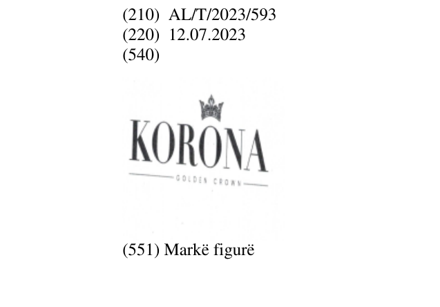 Zëri i markës KORONA GOLDEN CROWN në buletin