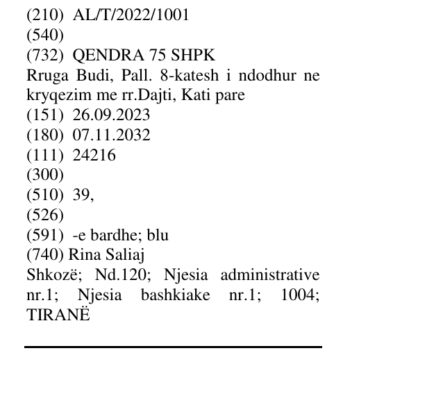 Zëri i markës AL/T/2022/1001 në buletin