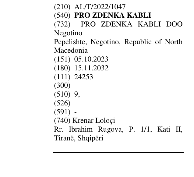 Zëri i markës PRO ZDENKA KABLI në buletin
