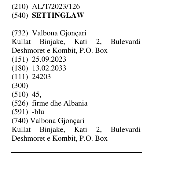 Zëri i markës SETTINGLAW në buletin