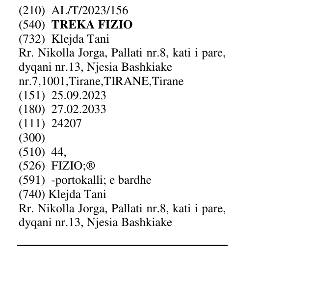 Zëri i markës TREKA FIZIO në buletin
