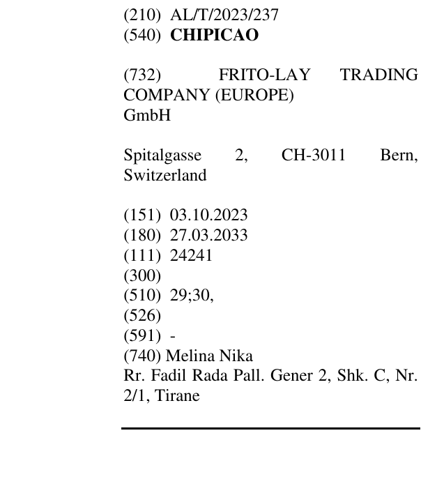 Zëri i markës CHIPICAO në buletin