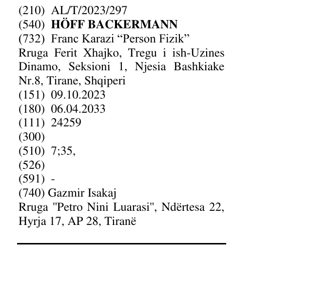 Zëri i markës HÖFF BACKERMANN në buletin
