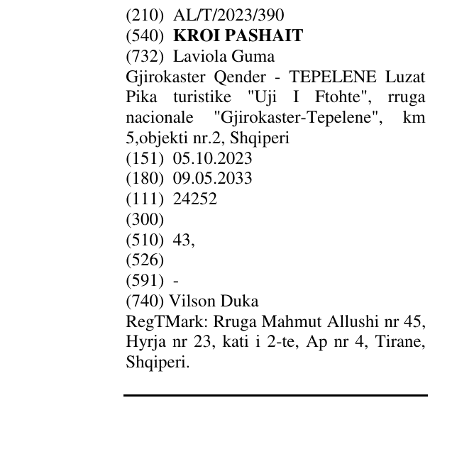 Zëri i markës KROI PASHAIT në buletin