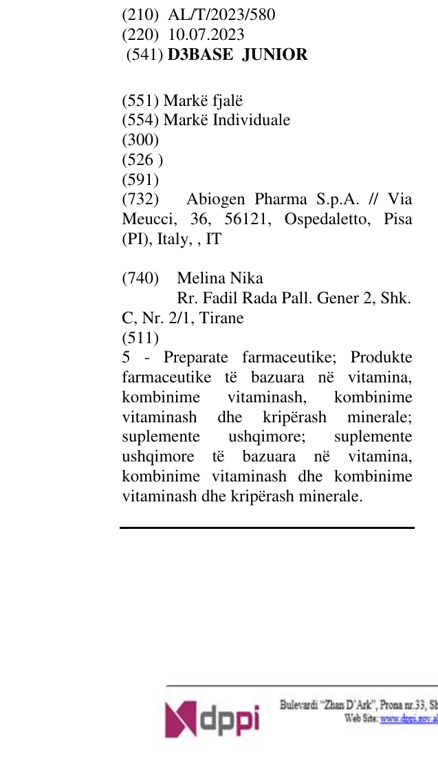 Zëri i markës D3BASE JUNIOR në buletin