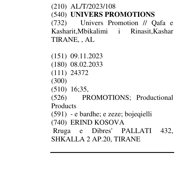 Zëri i markës UNIVERS PROMOTIONS në buletin