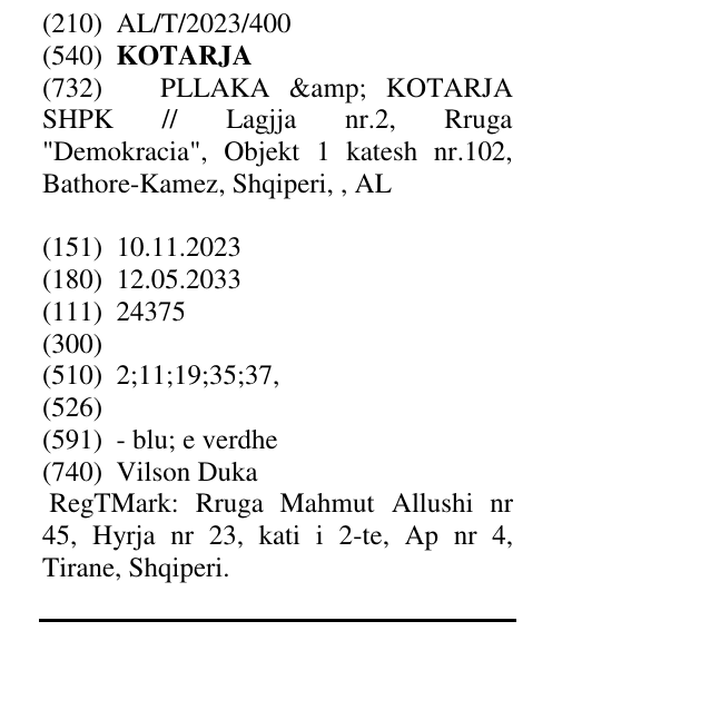 Zëri i markës KOTARJA në buletin