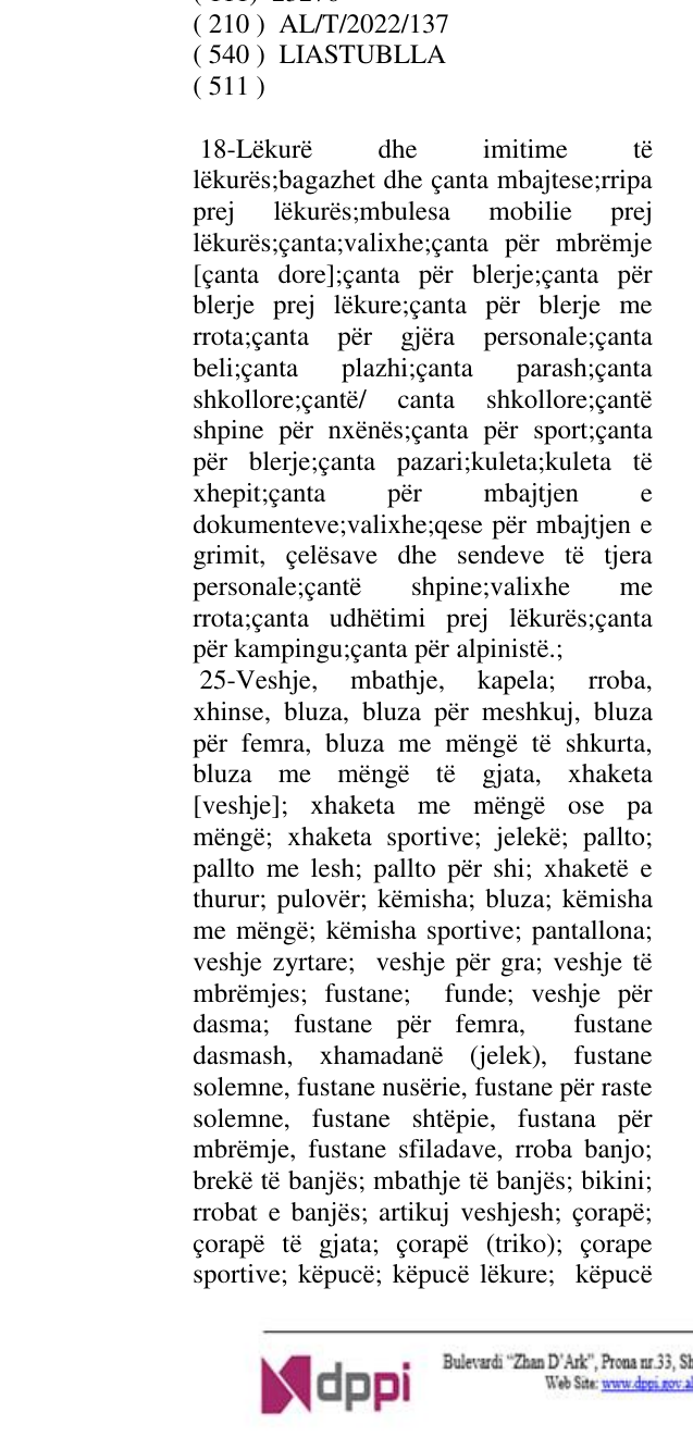Zëri i markës LIASTUBLLA në buletin