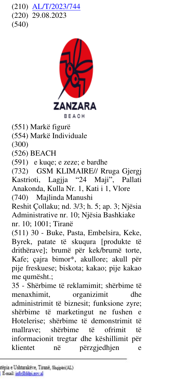 Zëri i markës BEACH në buletin