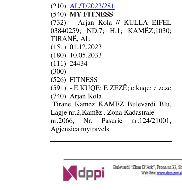Zëri i markës MY FITNESS në buletin