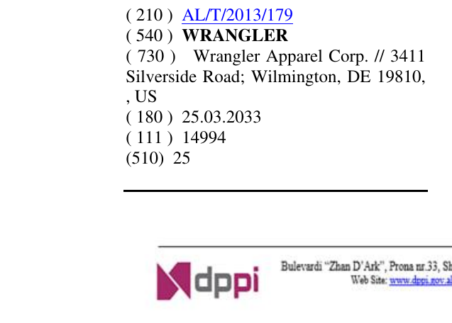 Zëri i markës WRANGLER në buletin