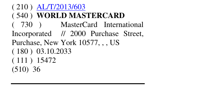 Zëri i markës WORLD MASTERCARD në buletin