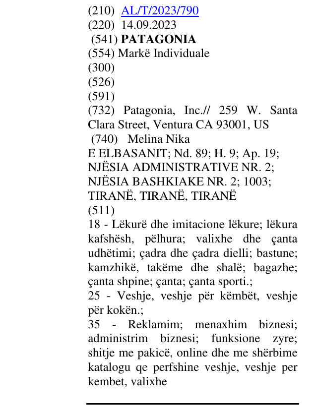 Zëri i markës PATAGONIA në buletin