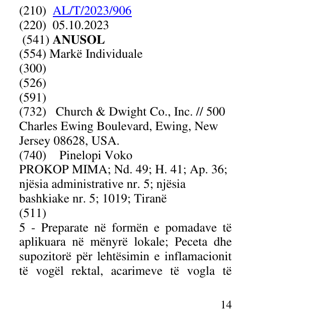 Zëri i markës ANUSOL në buletin