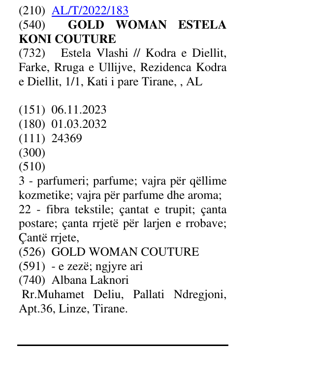 Zëri i markës GOLD WOMAN ESTELA KONI COUTURE në buletin