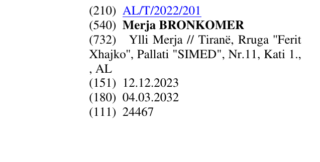 Zëri i markës Merja BRONKOMER në buletin