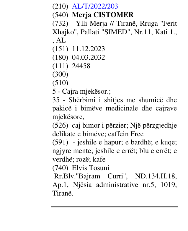 Zëri i markës Merja CISTOMER në buletin