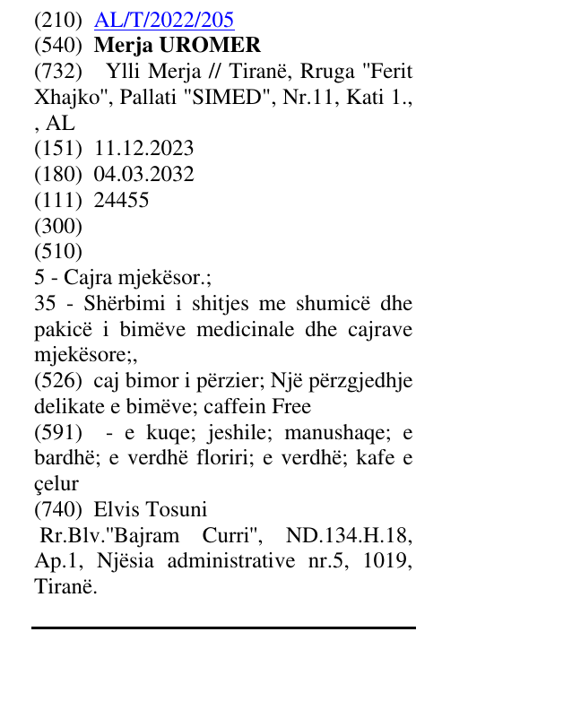 Zëri i markës Merja UROMER në buletin
