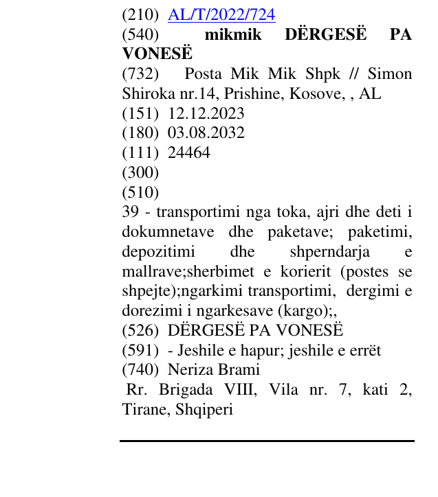 Zëri i markës mikmik DËRGESË PA VONESË në buletin