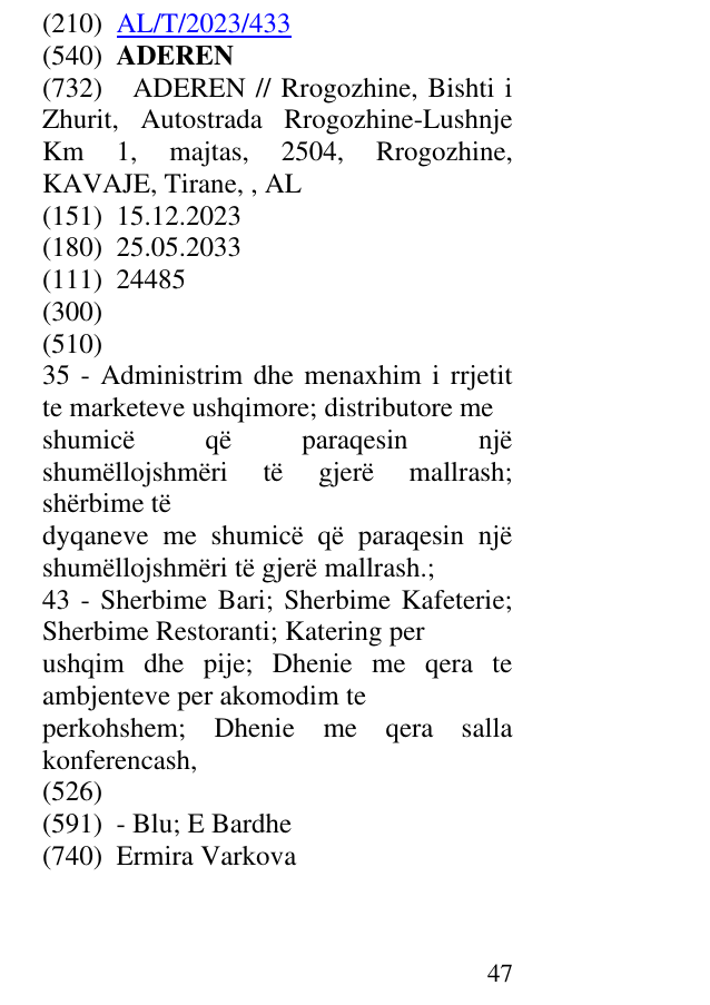 Zëri i markës ADEREN në buletin