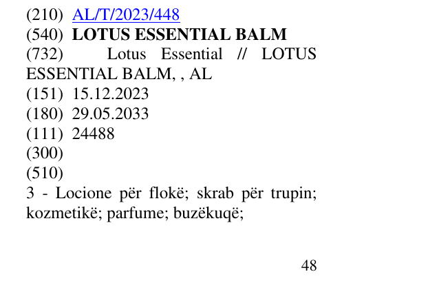 Zëri i markës LOTUS ESSENTIAL BALM në buletin