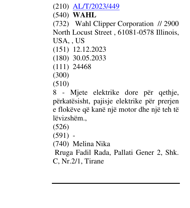 Zëri i markës WAHL në buletin
