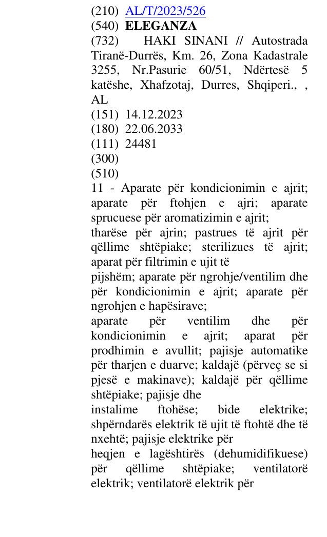 Zëri i markës ELEGANZA në buletin