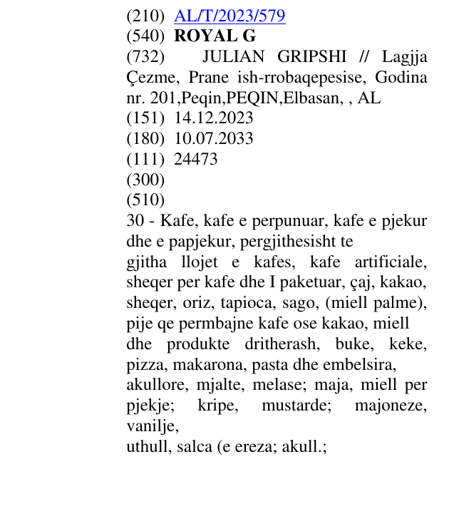 Zëri i markës ROYAL G në buletin