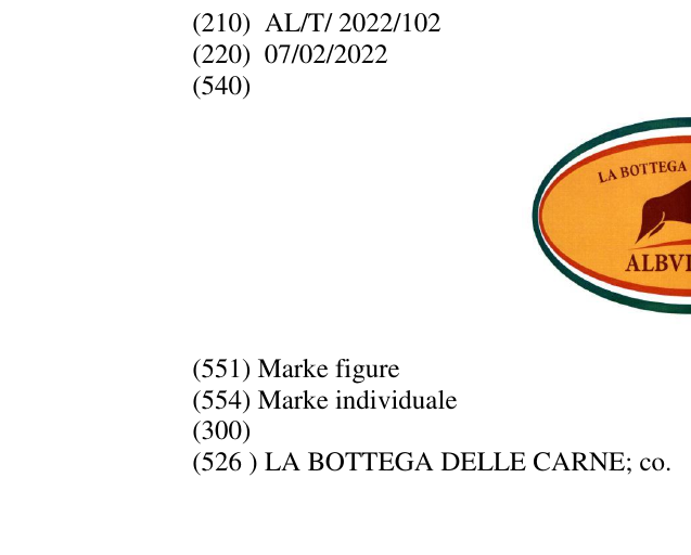 Zëri i markës LA BOTTEGA DELLE CARNE; co. Buletini i Pronësisë Industriale 10 në buletin