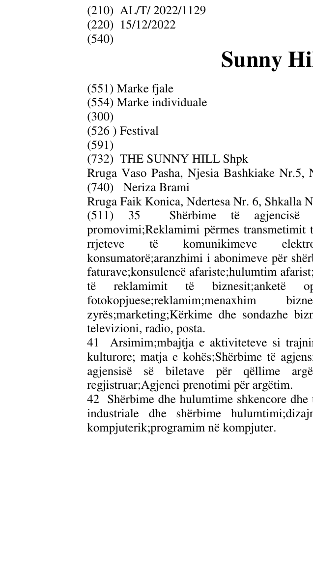Zëri i markës Sunny Hill Festival në buletin
