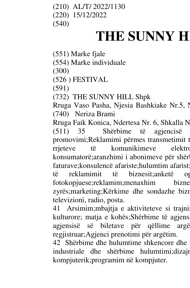 Zëri i markës THE SUNNY HILL FESTIVAL në buletin