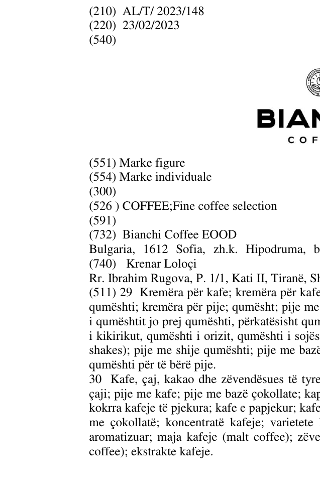 Zëri i markës COFFEE;Fine coffee selection në buletin