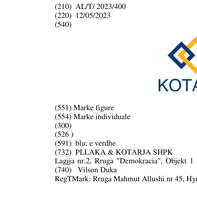 Zëri i markës KOTARJA në buletin