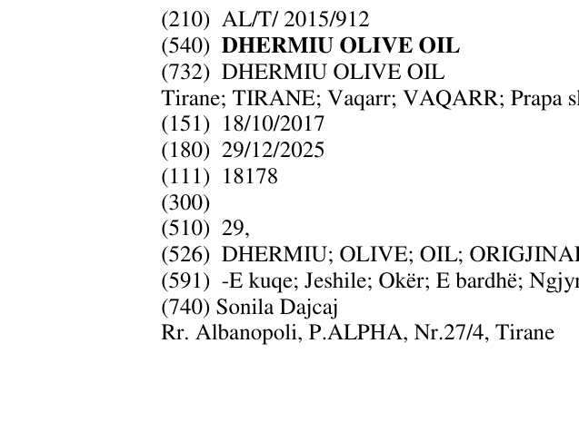 Zëri i markës DHERMIU OLIVE OIL në buletin