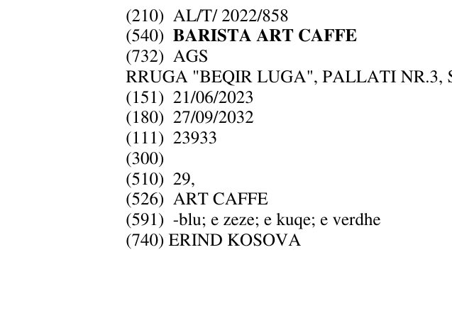 Zëri i markës BARISTA ART CAFFE në buletin