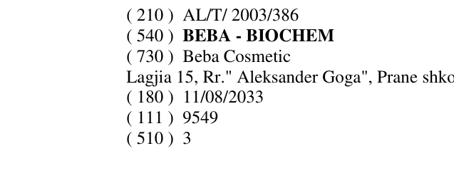 Zëri i markës BEBA - BIOCHEM në buletin