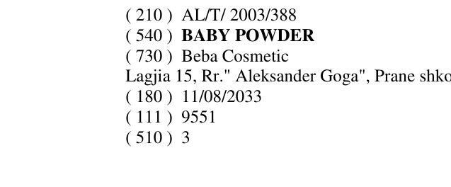 Zëri i markës BABY POWDER në buletin
