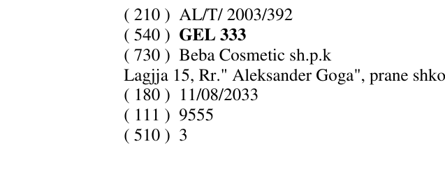 Zëri i markës GEL 333 në buletin