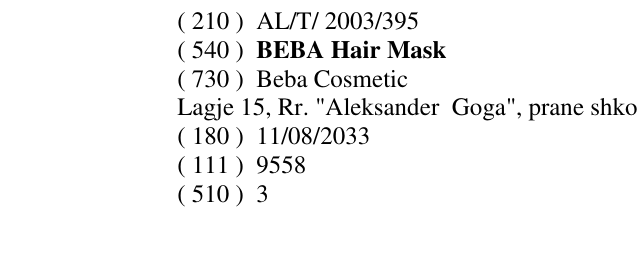 Zëri i markës BEBA Hair Mask në buletin