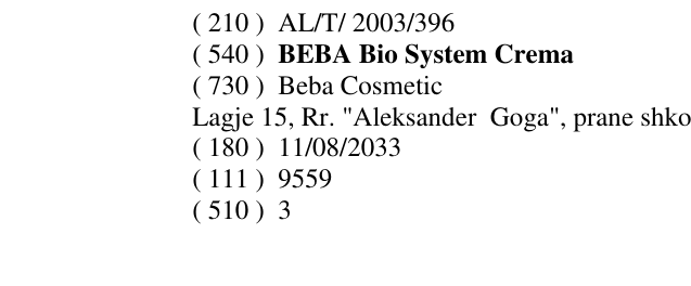 Zëri i markës BEBA Bio System Crema në buletin