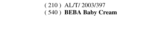 Zëri i markës BEBA Baby Cream Buletini i Pronësisë Industriale 123 në buletin