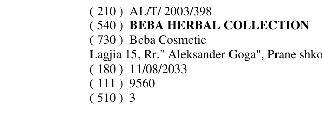 Zëri i markës BEBA HERBAL COLLECTION në buletin